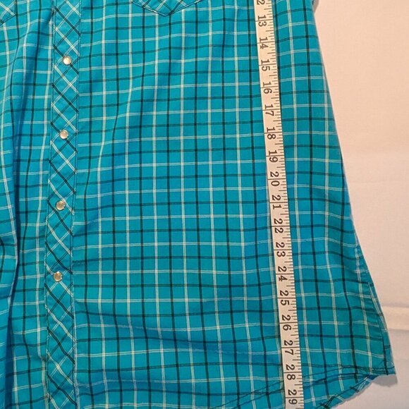 Wrangler Wrancher Shirt Mens 2XT Pearl Snap Blue Plaid Short Sleeve Pockets - Picture 7 of 12